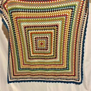 Vintage Crotchet Afghan Throw Blanket-Granny Square-Cottage Core Colorful 44x44